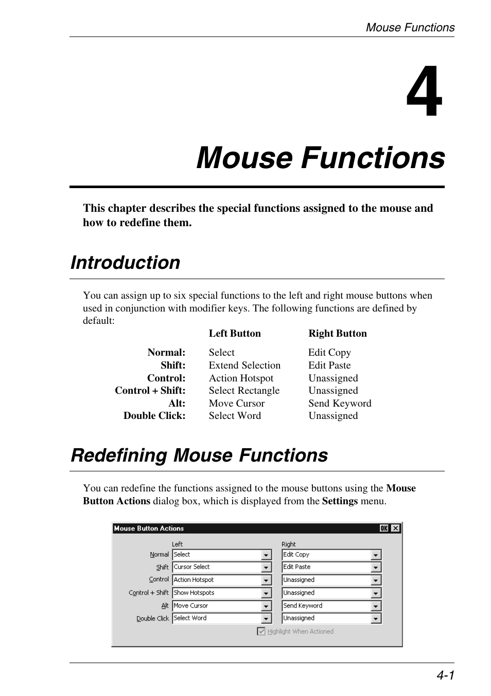 Mouse functions, Introduction, Redefining mouse functions | Default, Mouse functions -1, Introduction -1, Redefining mouse functions -1 | HP Neoware e140 Thin Client User Manual | Page 75 / 484