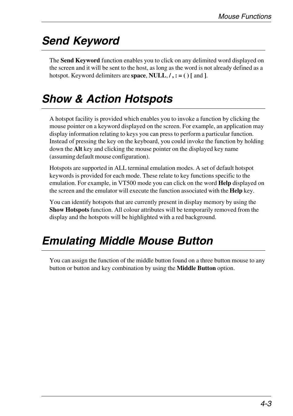 Send keyword, Show & action hotspots, Emulating middle mouse button | Keywords, Middle button, Middle button emulating, Action hotspots, Show hotspots, Send keyword -3, Show & action hotspots -3 | HP Neoware e140 Thin Client User Manual | Page 77 / 484