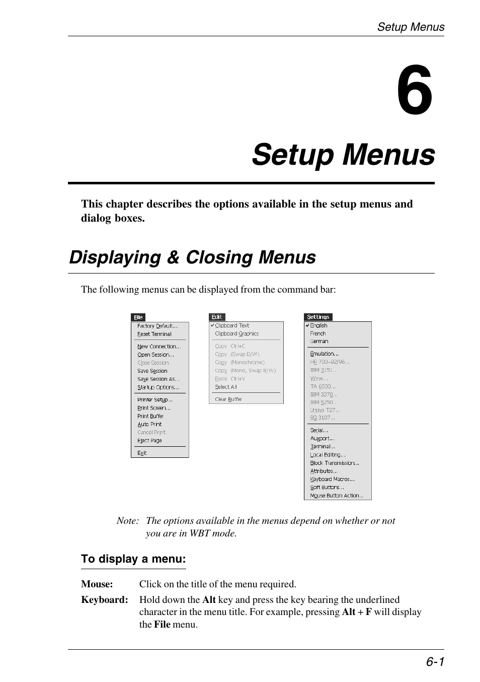 Setup menus, Displaying & closing menus, Displaying | Setup menus -1, Displaying & closing menus -1 | HP Neoware e140 Thin Client User Manual | Page 85 / 484