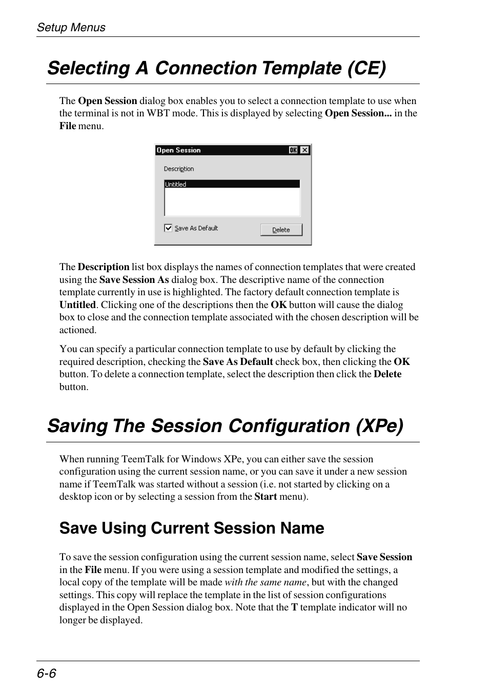 Selecting a connection template (ce), Saving the session configuration (xpe), Save using current session name | Selecting, Creating, Save session (xpe), Selecting a connection template (ce) -6, Saving the session configuration (xpe) -6, Save using current session name -6 | HP Neoware e140 Thin Client User Manual | Page 90 / 484