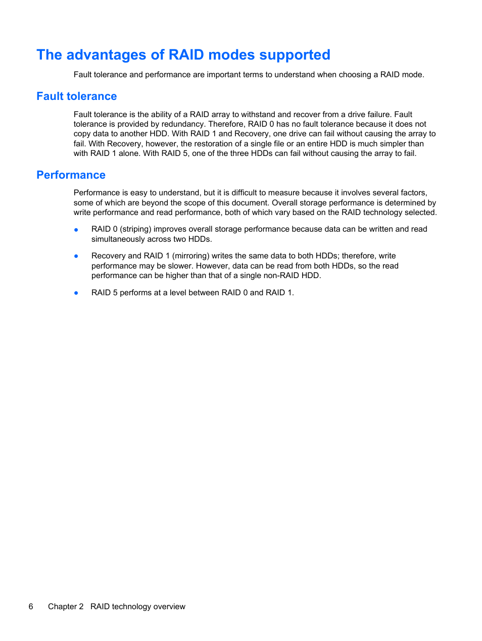 The advantages of raid modes supported, Fault tolerance, Performance | HP EliteBook 8560w Mobile Workstation User Manual | Page 10 / 45