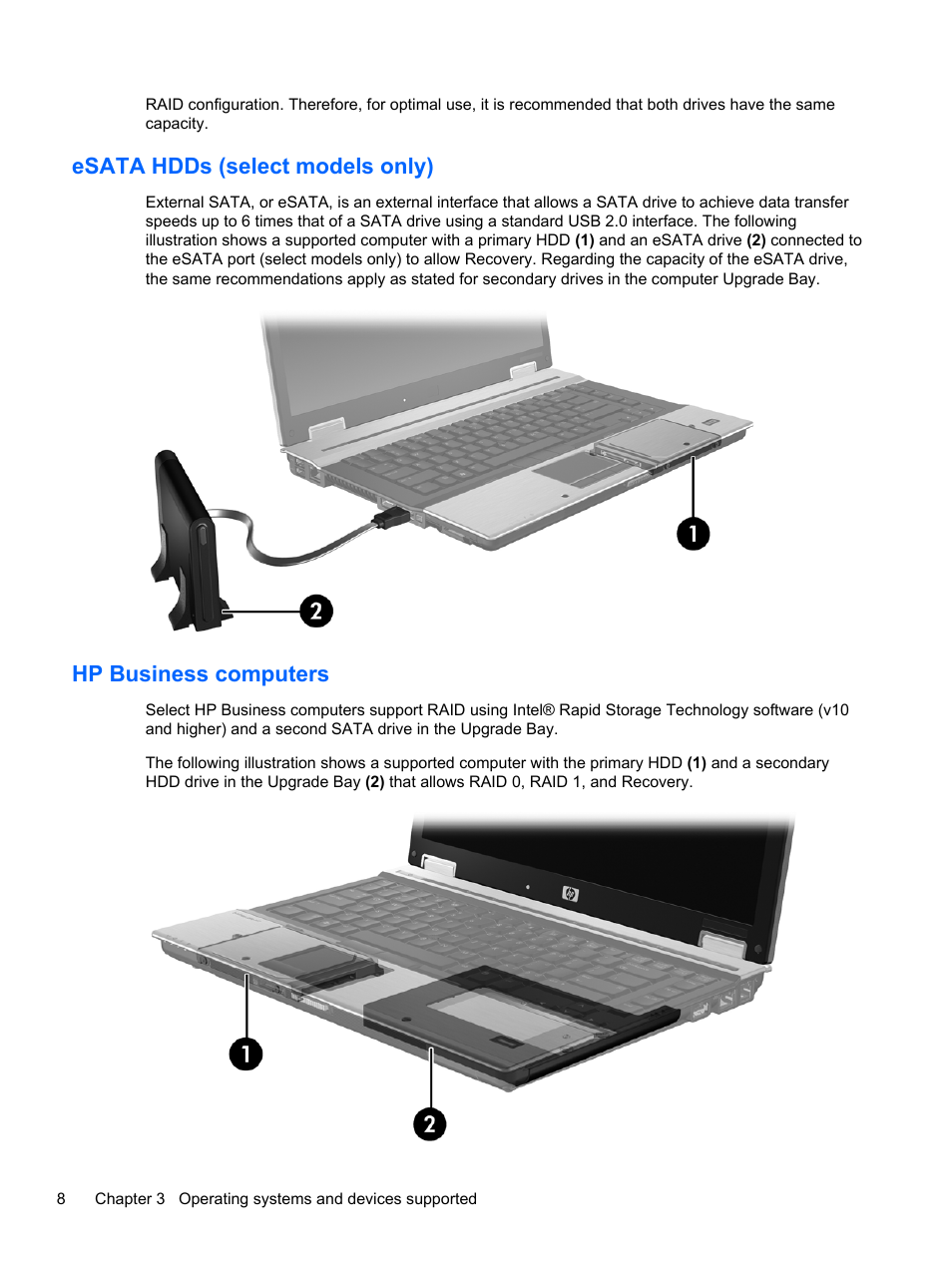 Esata hdds (select models only), Hp business computers | HP EliteBook 8560w Mobile Workstation User Manual | Page 12 / 45