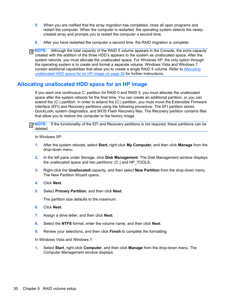 Allocating unallocated hdd space for an hp image | HP EliteBook 8560w Mobile Workstation User Manual | Page 34 / 45