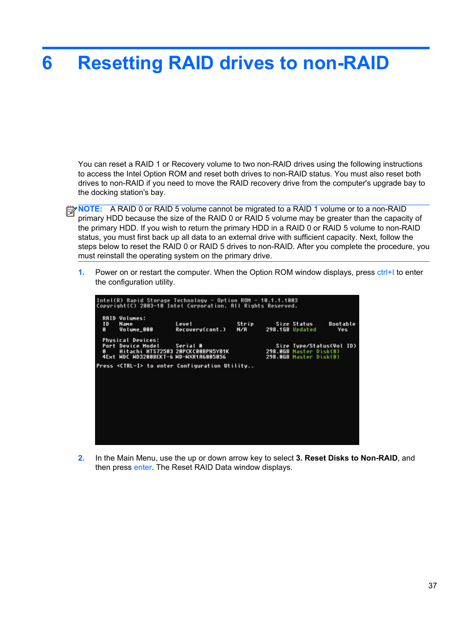 Resetting raid drives to non-raid, 6 resetting raid drives to non-raid, 6resetting raid drives to non-raid | HP EliteBook 8560w Mobile Workstation User Manual | Page 41 / 45