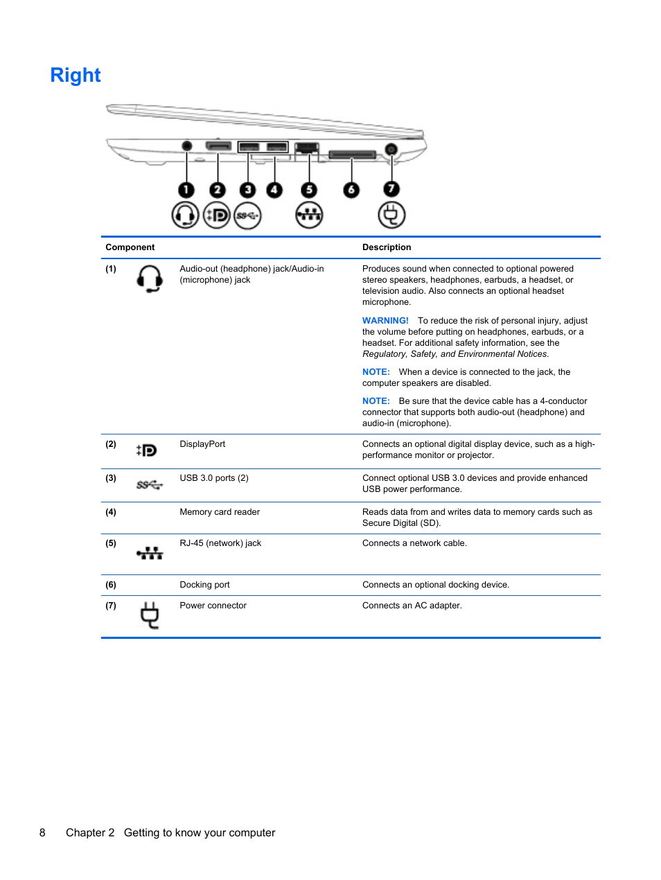 Right | HP EliteBook 820 G1 Notebook PC User Manual | Page 18 / 87