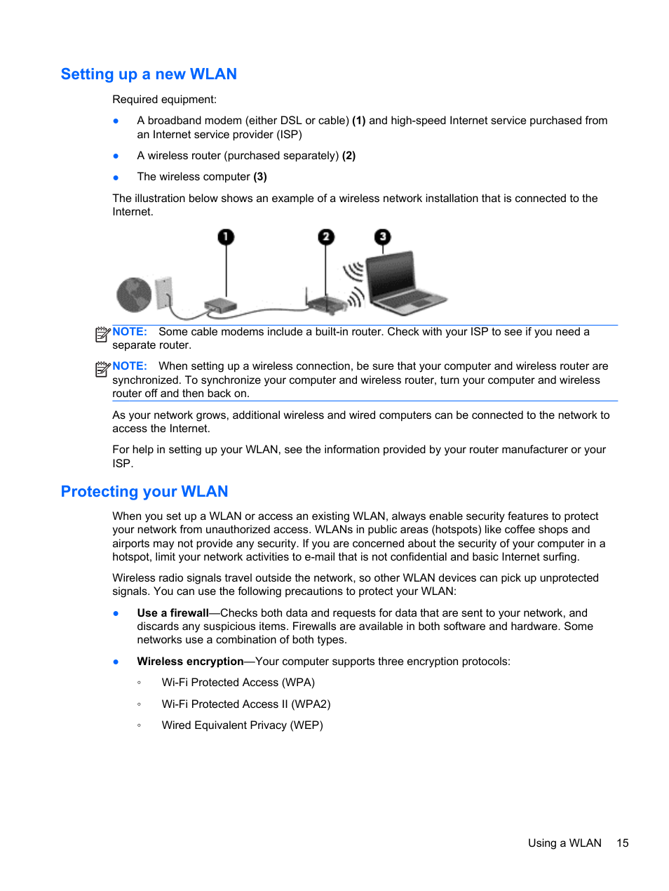 Setting up a new wlan, Protecting your wlan, Setting up a new wlan protecting your wlan | HP EliteBook 820 G1 Notebook PC User Manual | Page 25 / 87