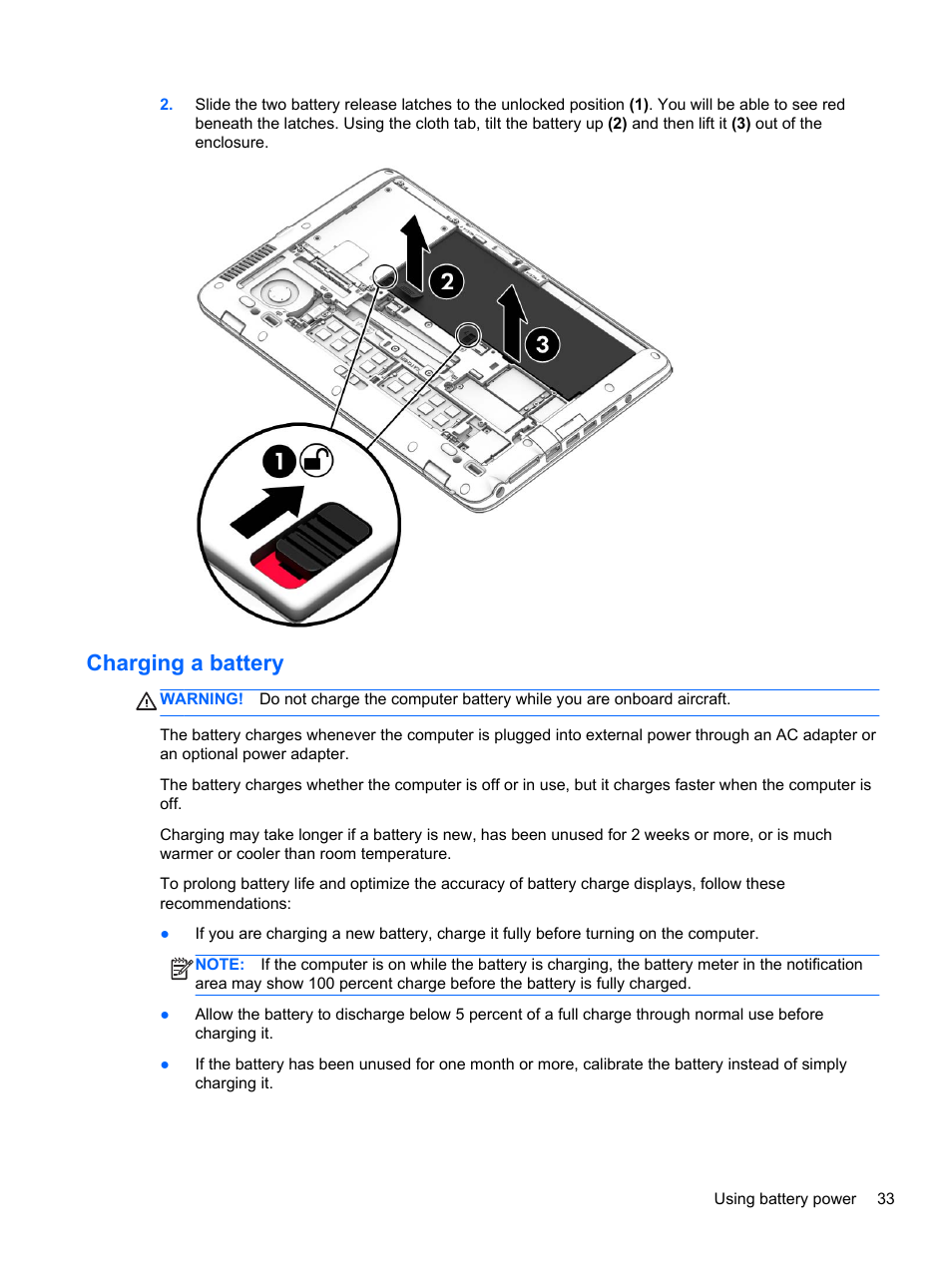 Charging a battery | HP EliteBook 820 G1 Notebook PC User Manual | Page 43 / 87