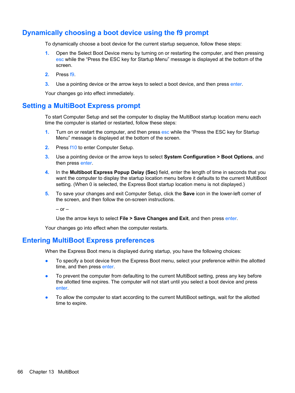 Setting a multiboot express prompt, Entering multiboot express preferences | HP EliteBook 820 G1 Notebook PC User Manual | Page 76 / 87