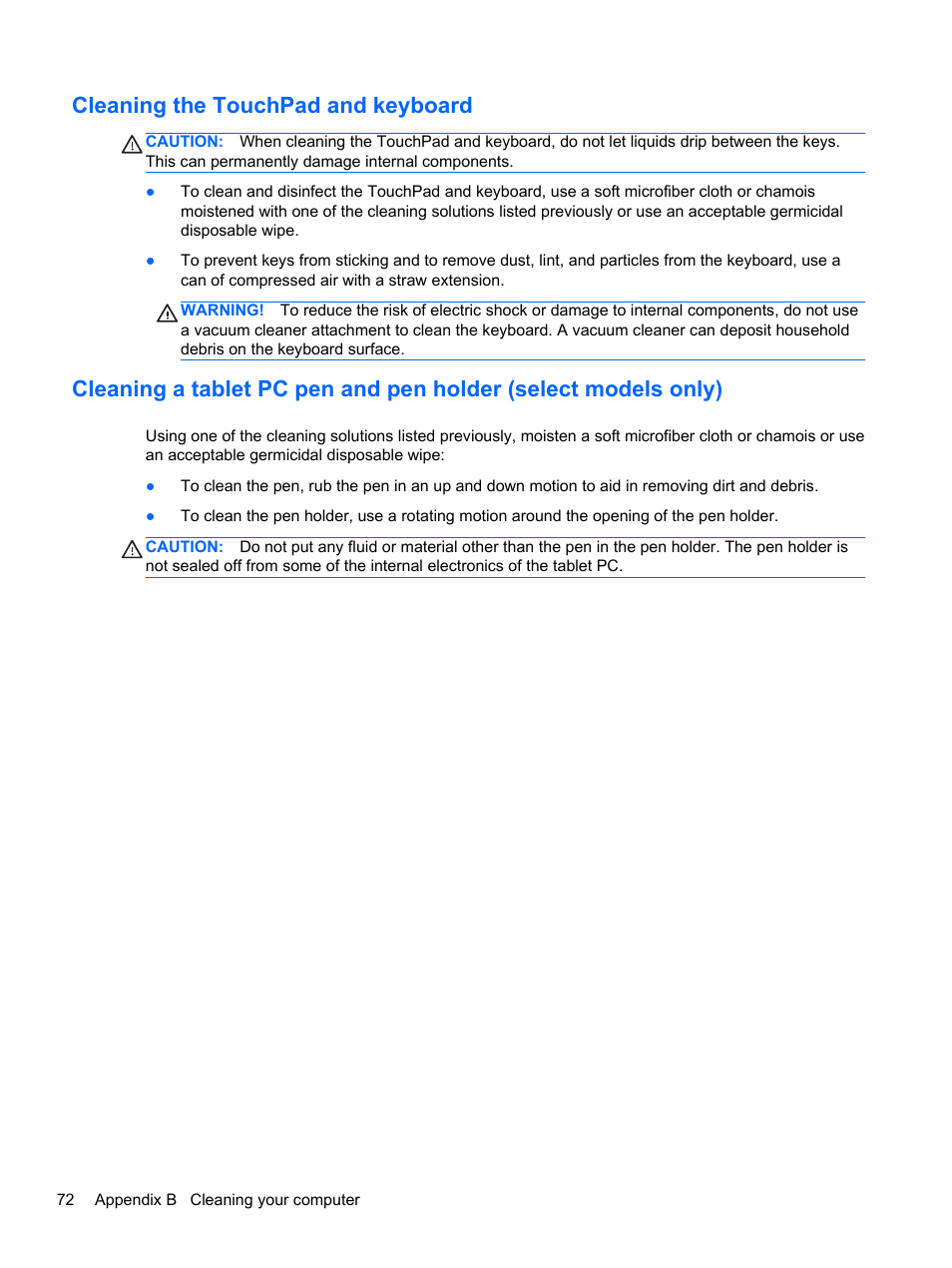 Cleaning the touchpad and keyboard | HP EliteBook 820 G1 Notebook PC User Manual | Page 82 / 87