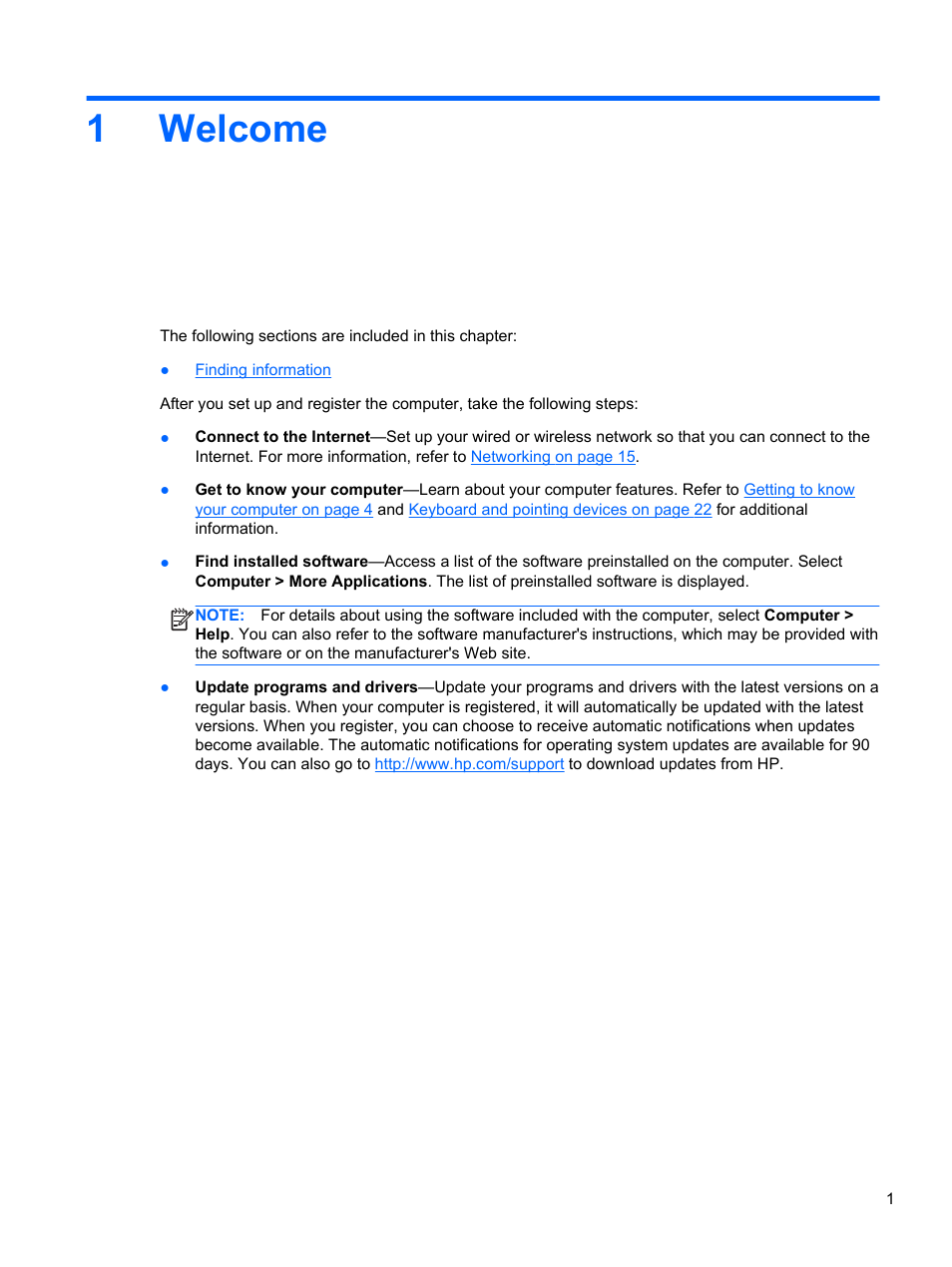 Welcome, 1 welcome, 1welcome | HP Pavilion g4-1311nr Notebook PC User Manual | Page 11 / 99