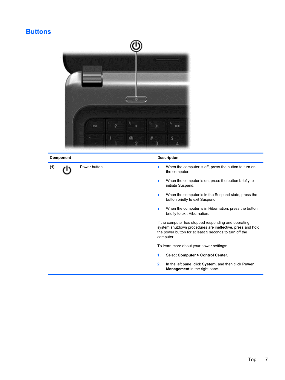 Buttons | HP Pavilion g4-1311nr Notebook PC User Manual | Page 17 / 99