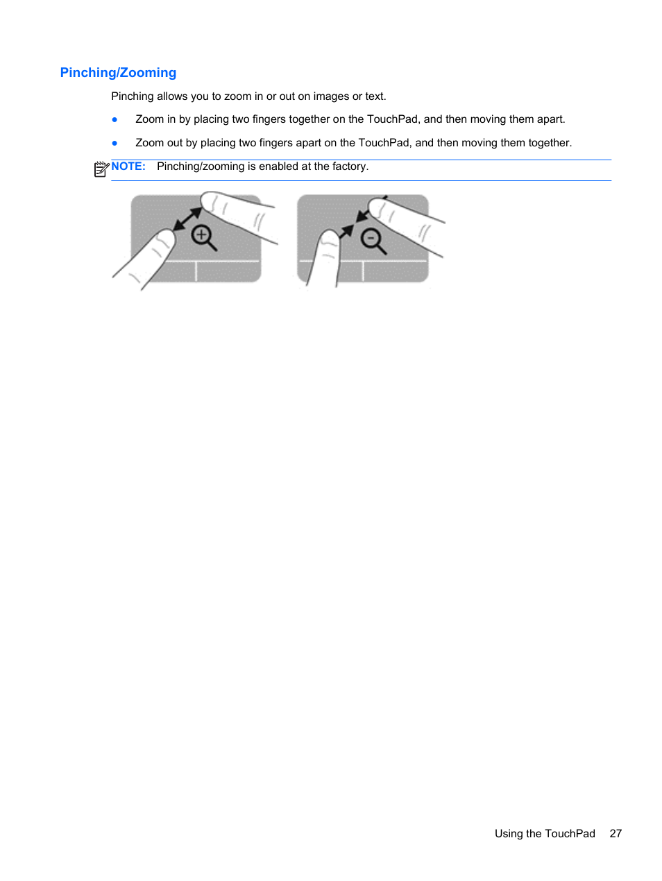 Pinching/zooming | HP Pavilion g4-1311nr Notebook PC User Manual | Page 37 / 99