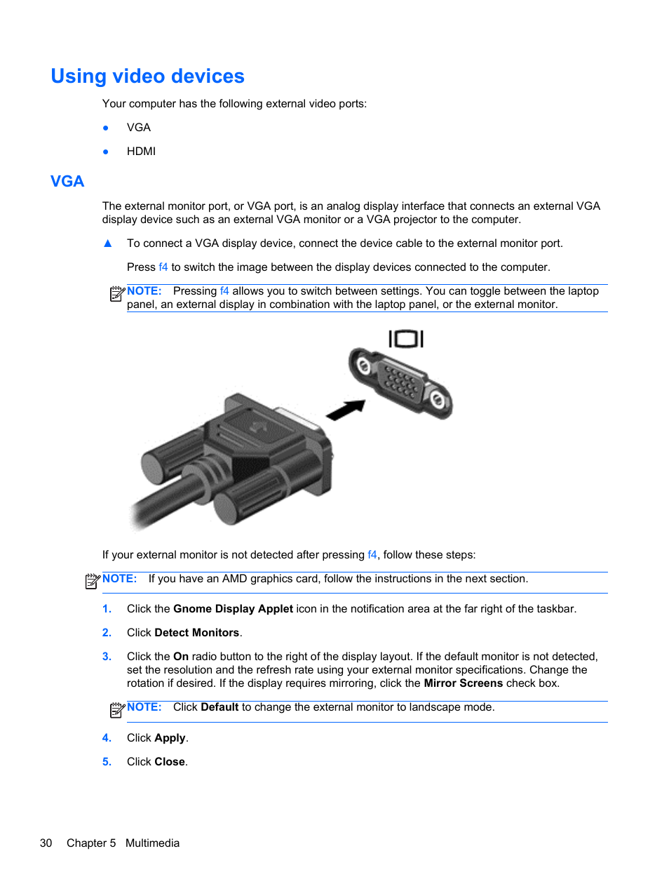 Using video devices | HP Pavilion g4-1311nr Notebook PC User Manual | Page 40 / 99