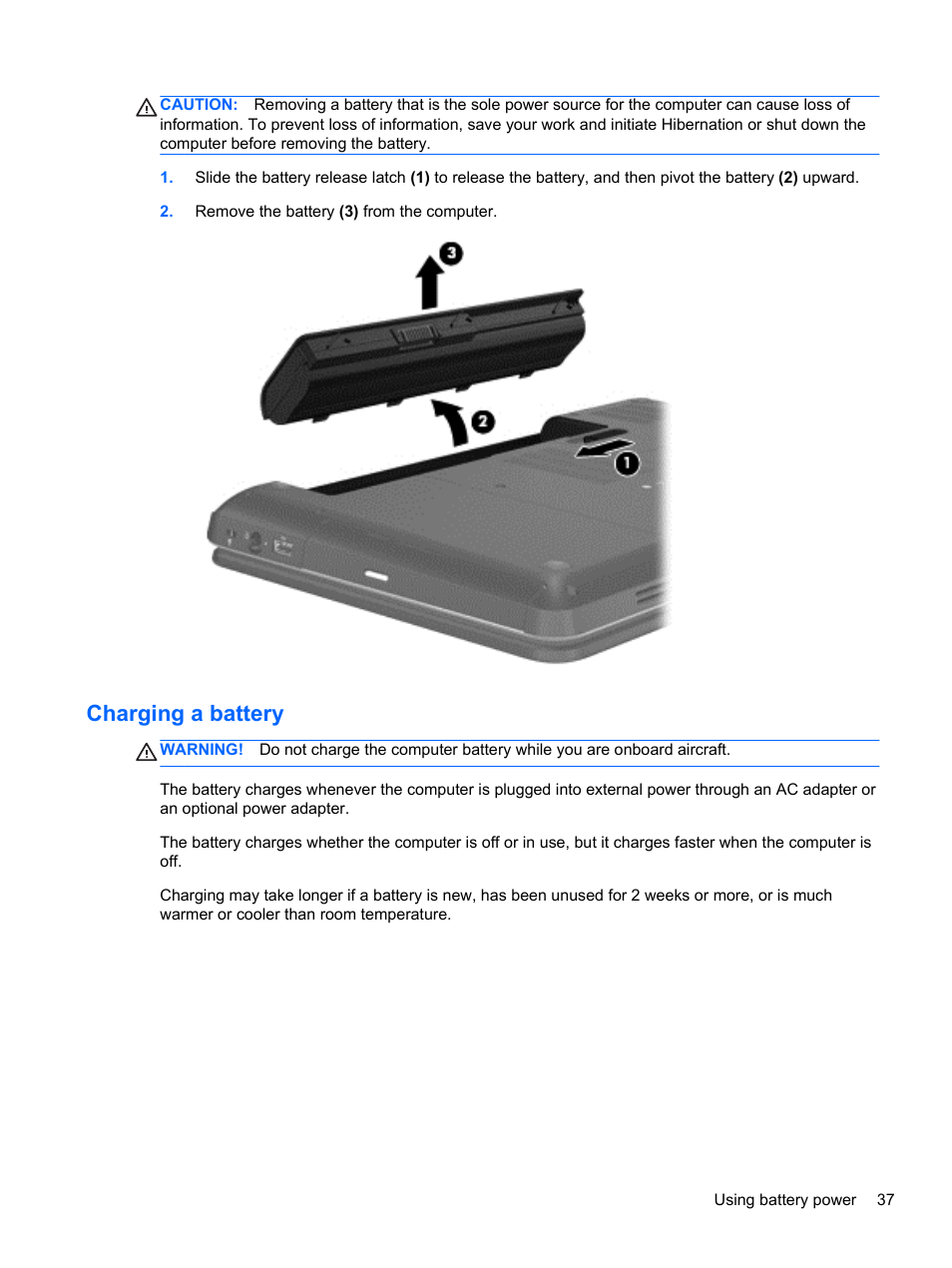 Charging a battery | HP Pavilion g4-1311nr Notebook PC User Manual | Page 47 / 99