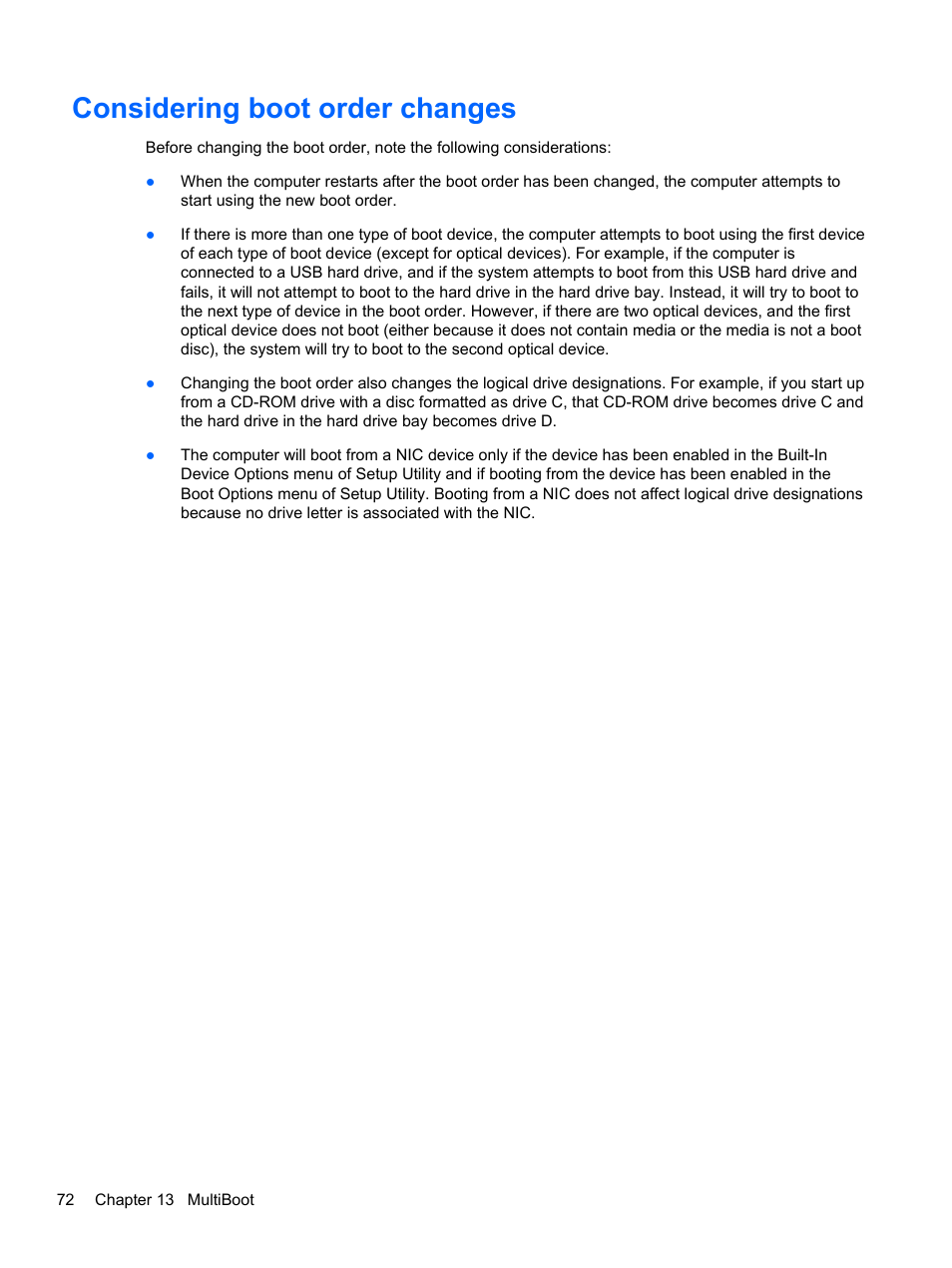 Considering boot order changes | HP Pavilion g4-1311nr Notebook PC User Manual | Page 82 / 99