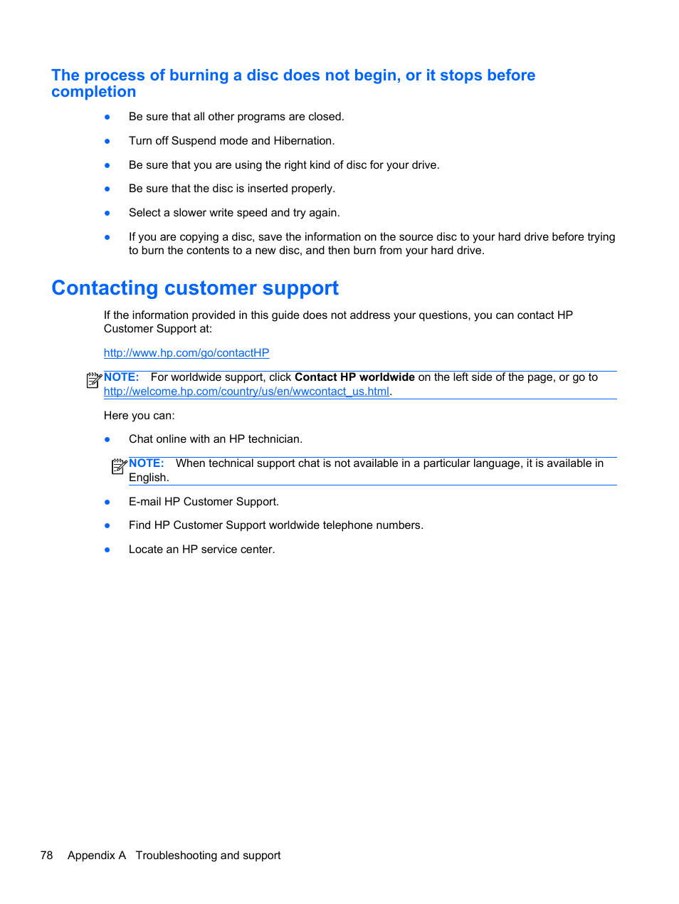 Contacting customer support | HP Pavilion g4-1311nr Notebook PC User Manual | Page 88 / 99