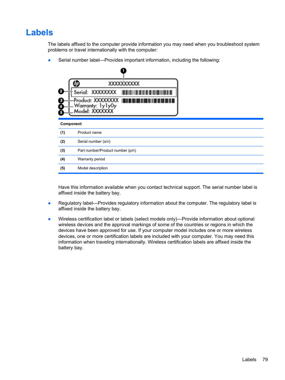 Labels | HP Pavilion g4-1311nr Notebook PC User Manual | Page 89 / 99