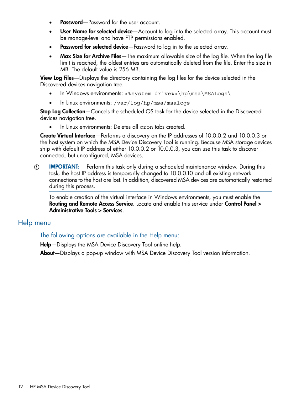Help menu | HP 2000SA G2-Modular-Smart-Array User Manual | Page 12 / 58