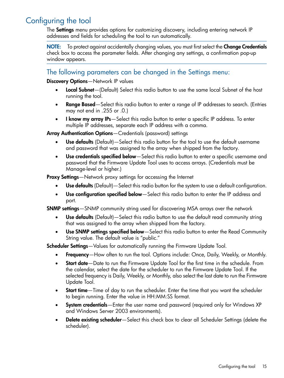 Configuring the tool | HP 2000SA G2-Modular-Smart-Array User Manual | Page 15 / 58