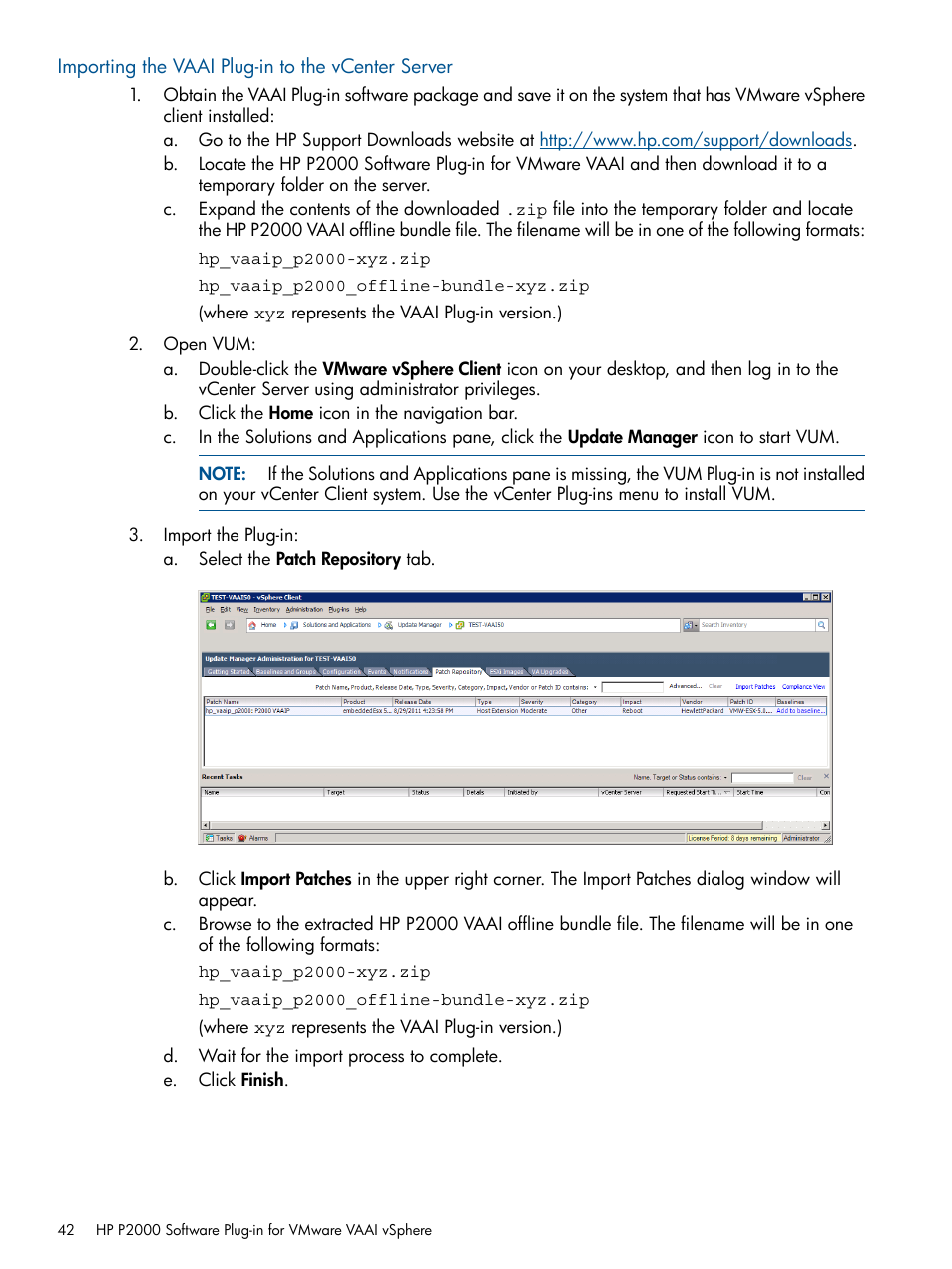Importing the vaai plug-in to the vcenter server | HP 2000SA G2-Modular-Smart-Array User Manual | Page 42 / 58