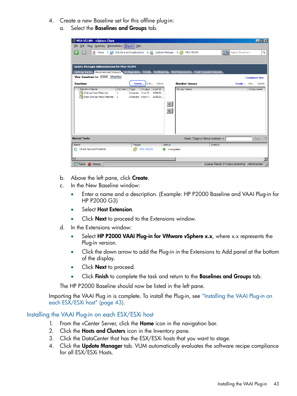 Installing the vaai plug-in on each esx/esxi host | HP 2000SA G2-Modular-Smart-Array User Manual | Page 43 / 58