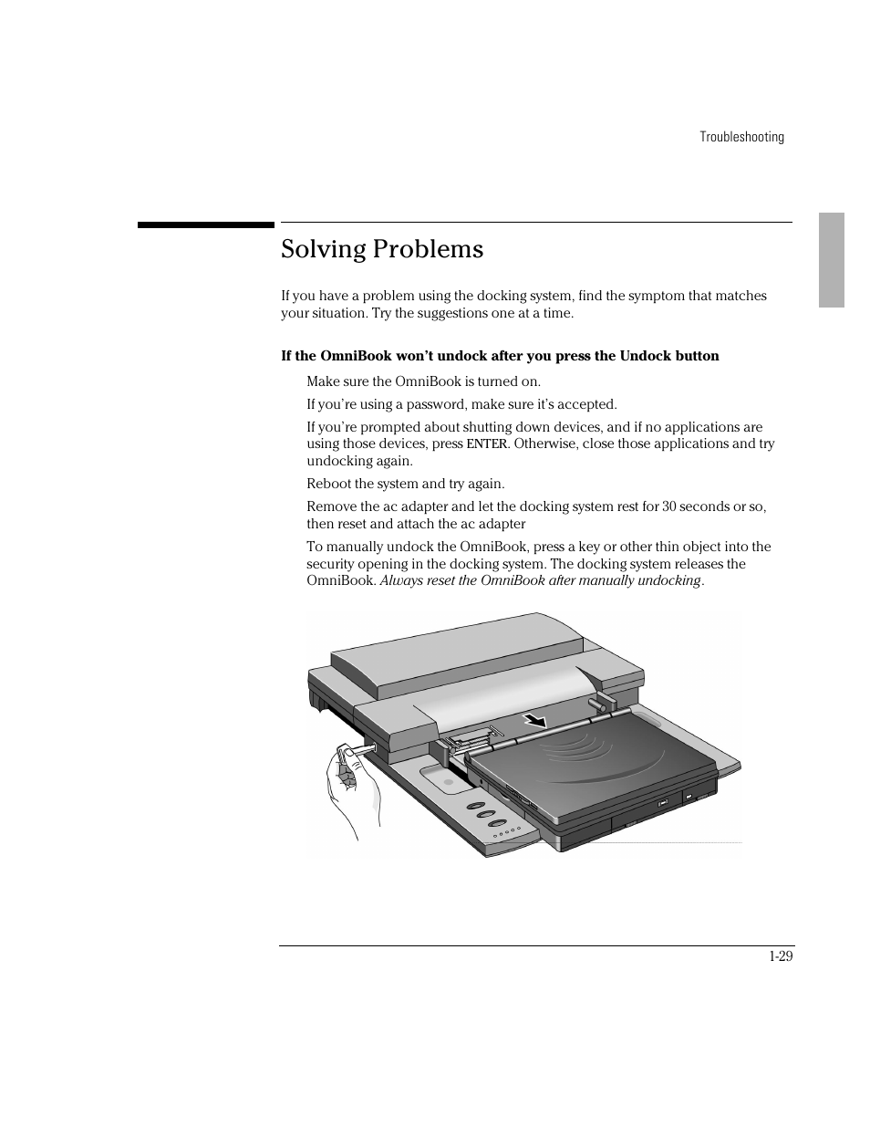 Solving problems | HP OmniBook 5700 Notebook PC User Manual | Page 29 / 39