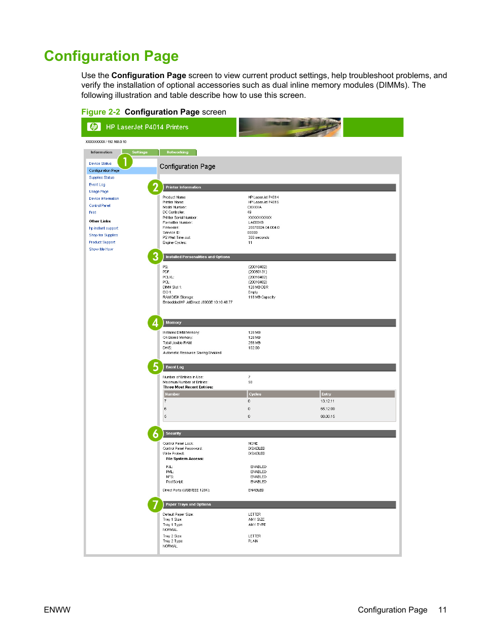 Configuration page | HP LaserJet P4014 Printer series User Manual | Page 21 / 72