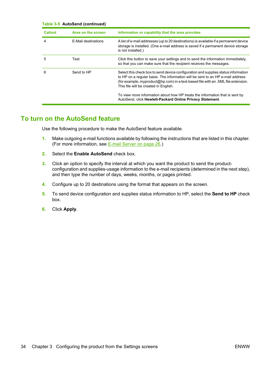 To turn on the autosend feature | HP LaserJet P4014 Printer series User Manual | Page 44 / 72