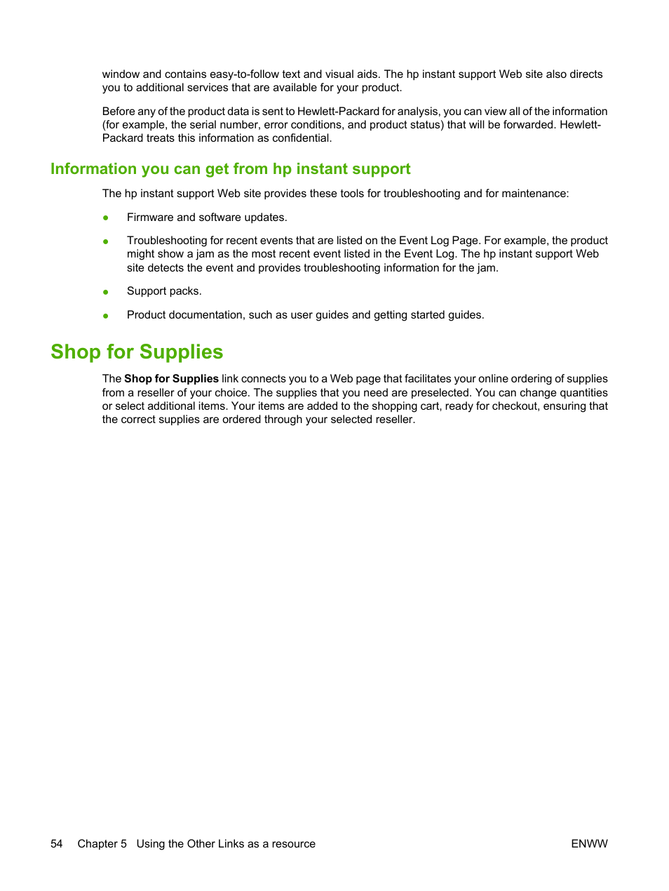 Information you can get from hp instant support, Shop for supplies | HP LaserJet P4014 Printer series User Manual | Page 64 / 72