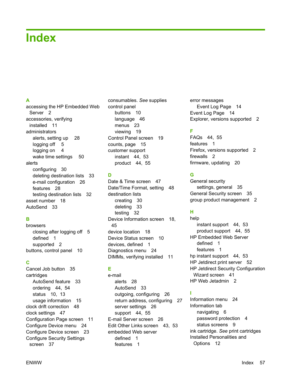 Index | HP LaserJet P4014 Printer series User Manual | Page 67 / 72