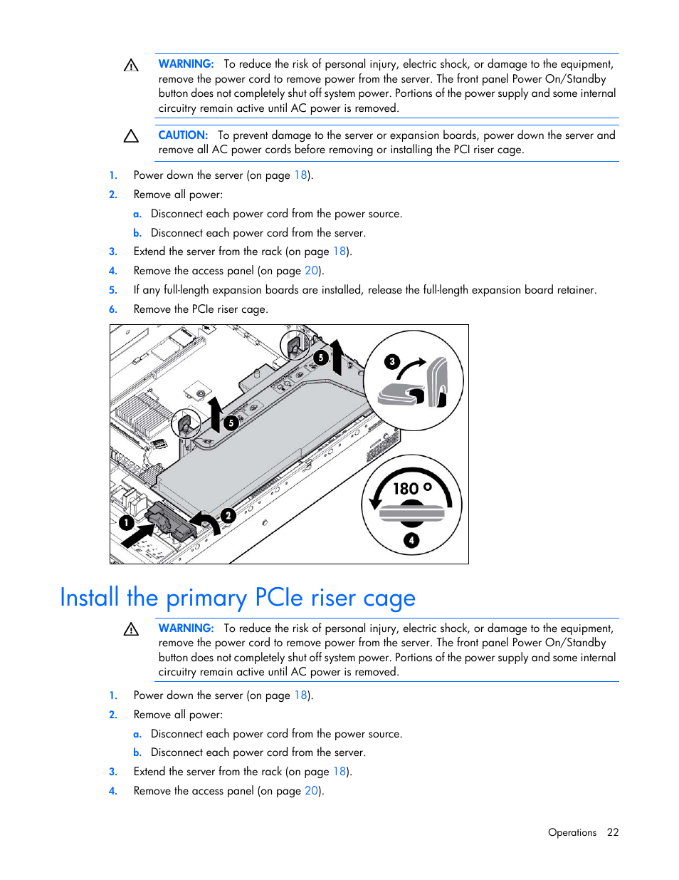 Install the primary pcie riser cage | HP ProLiant DL560 Gen8 Server User Manual | Page 22 / 102
