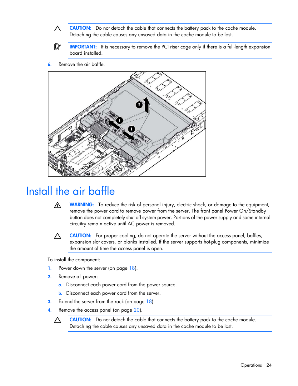 Install the air baffle | HP ProLiant DL560 Gen8 Server User Manual | Page 24 / 102