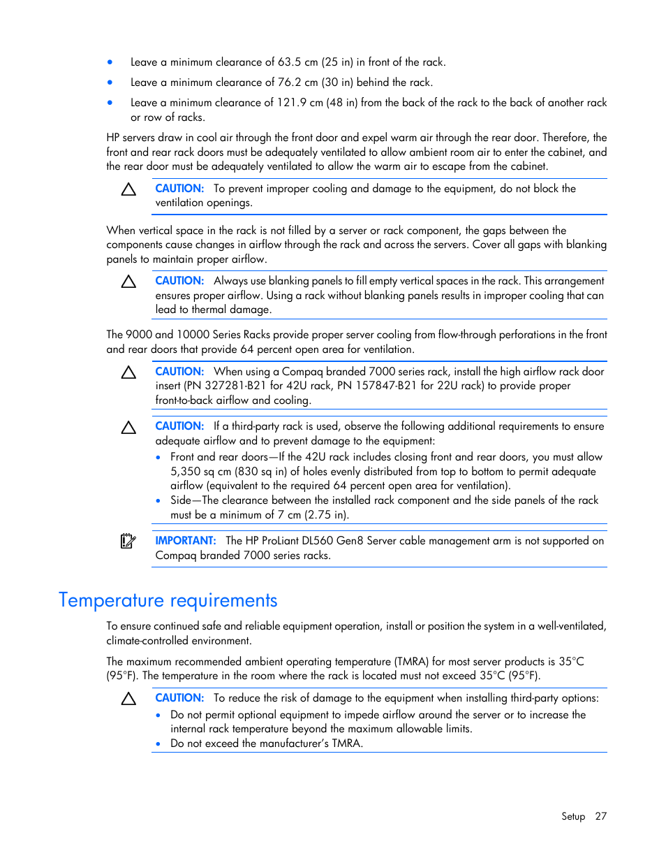 Temperature requirements | HP ProLiant DL560 Gen8 Server User Manual | Page 27 / 102
