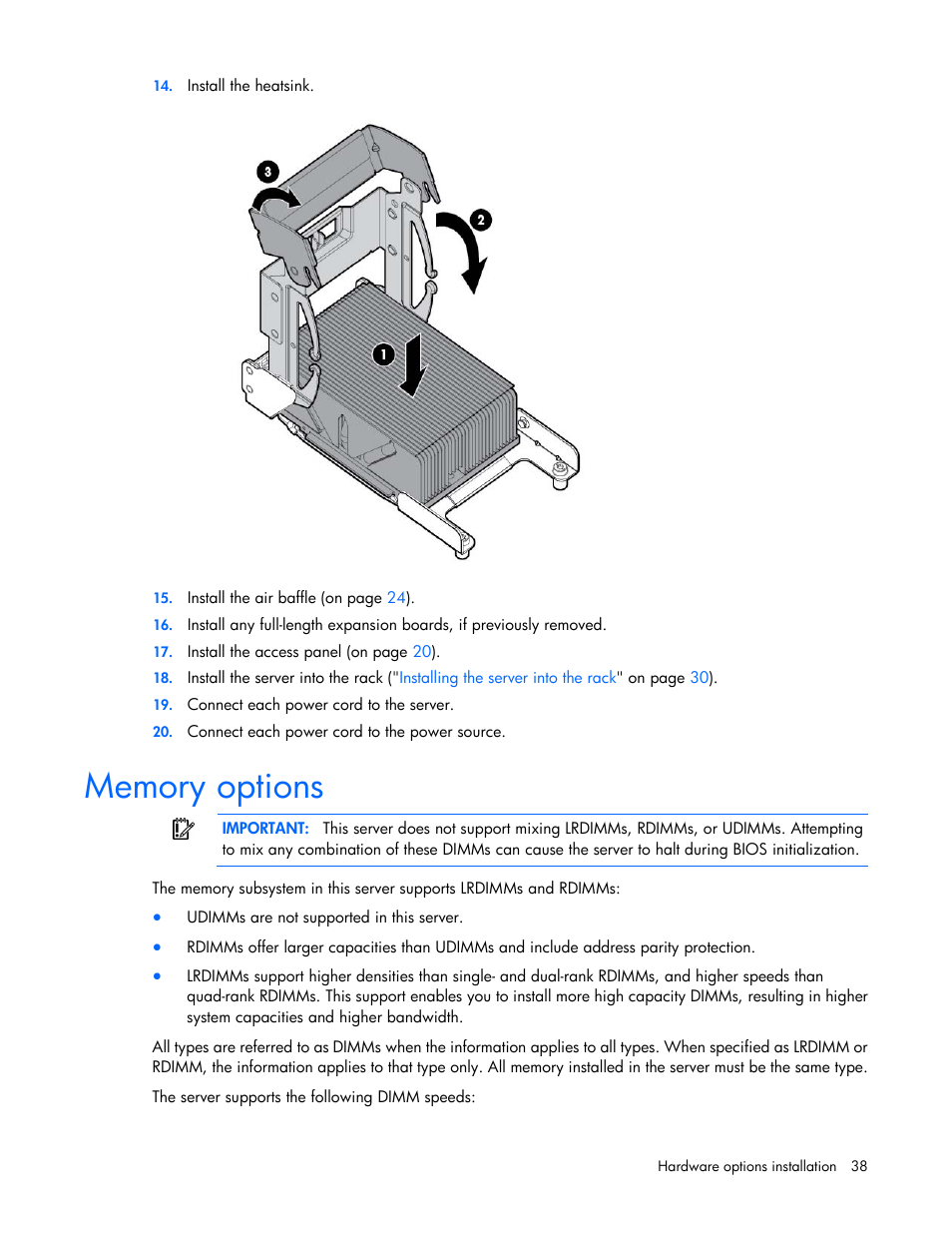 Memory options | HP ProLiant DL560 Gen8 Server User Manual | Page 38 / 102