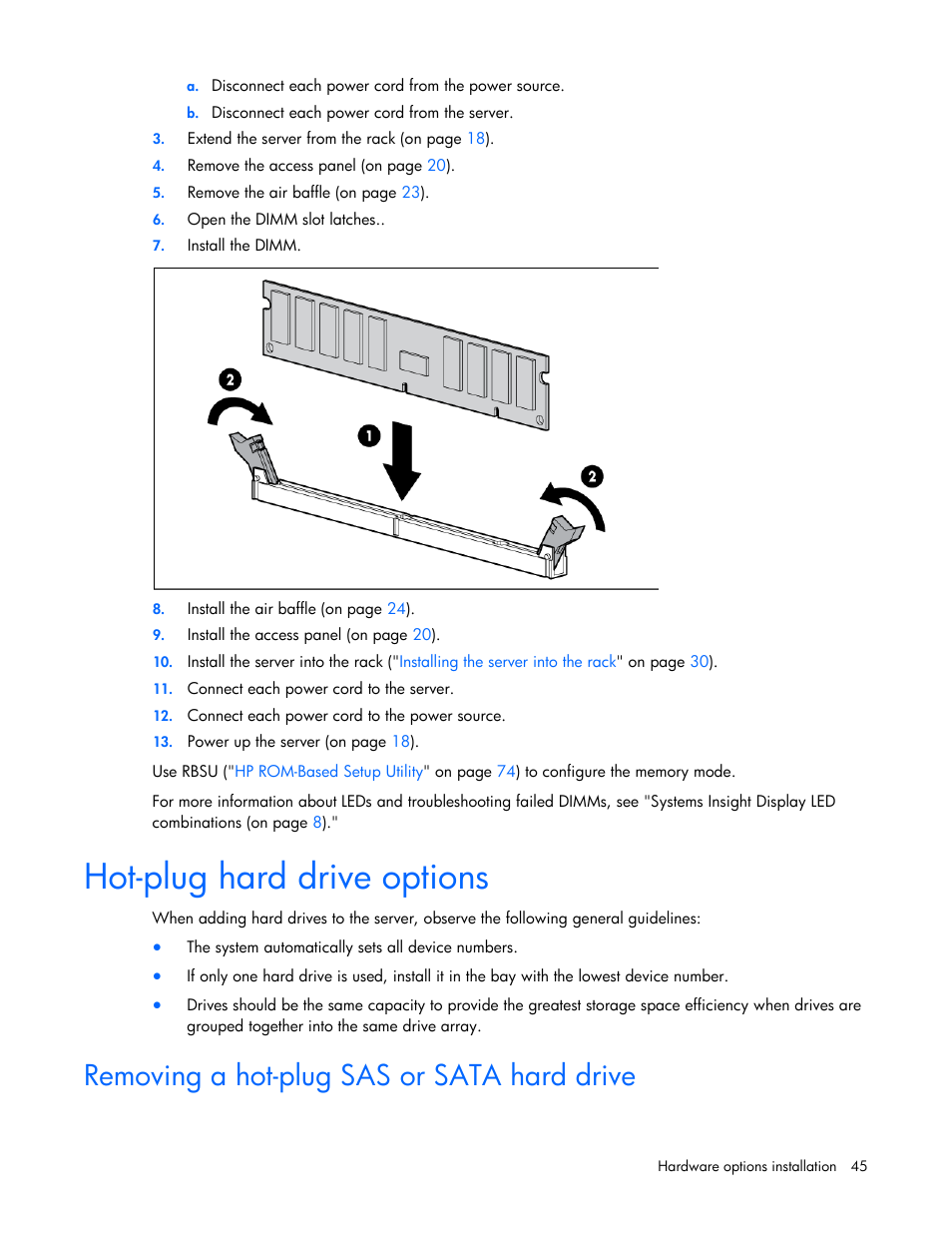 Hot-plug hard drive options, Removing a hot-plug sas or sata hard drive | HP ProLiant DL560 Gen8 Server User Manual | Page 45 / 102