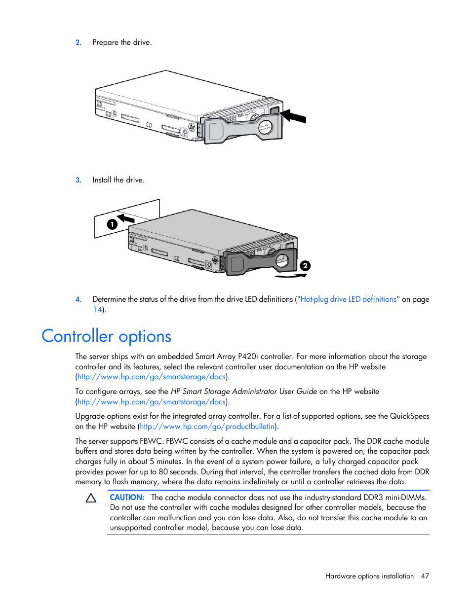 Controller options | HP ProLiant DL560 Gen8 Server User Manual | Page 47 / 102