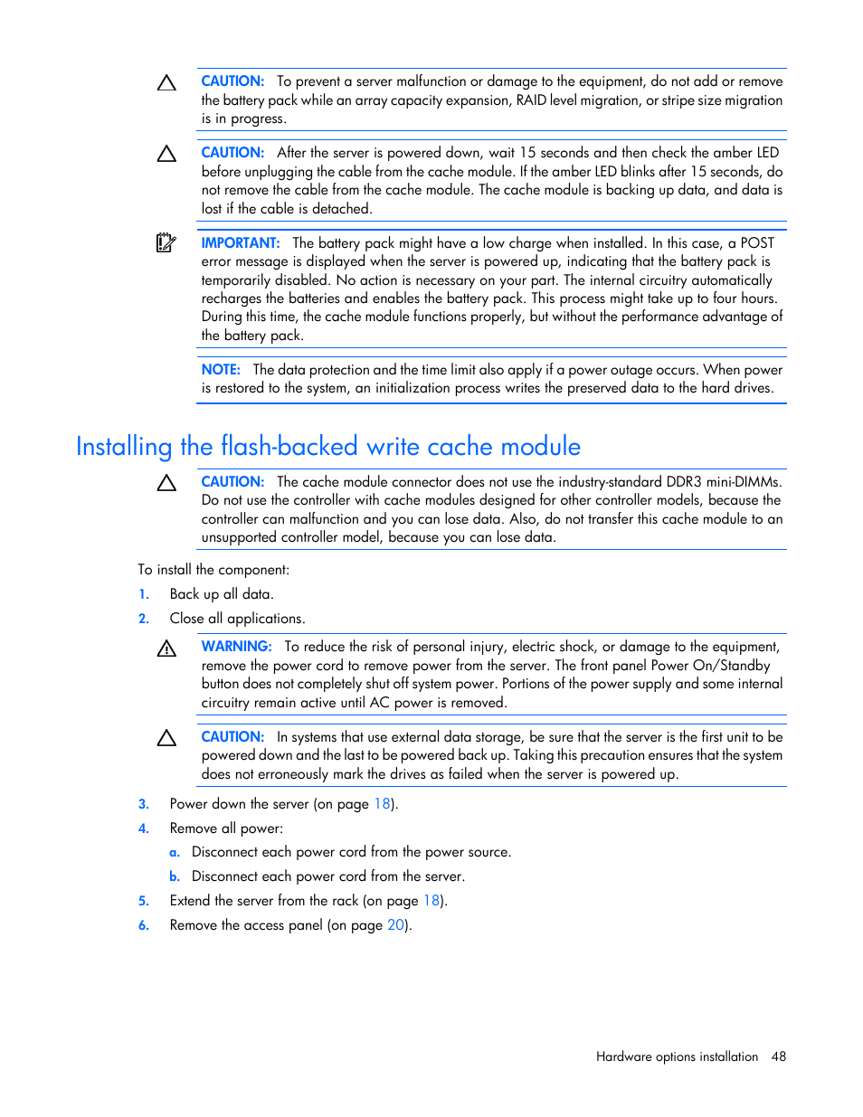 Installing the flash-backed write cache module | HP ProLiant DL560 Gen8 Server User Manual | Page 48 / 102