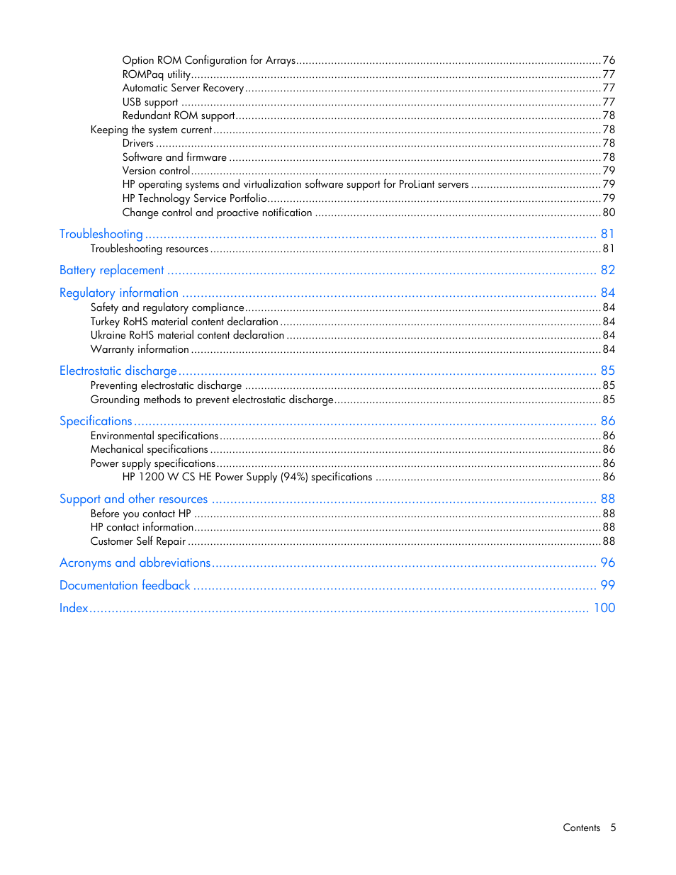 HP ProLiant DL560 Gen8 Server User Manual | Page 5 / 102