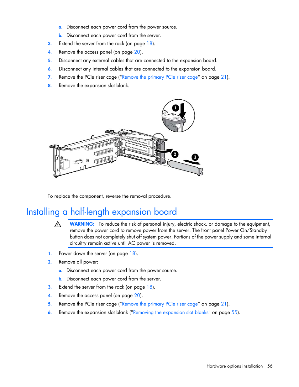Installing a half-length expansion board | HP ProLiant DL560 Gen8 Server User Manual | Page 56 / 102