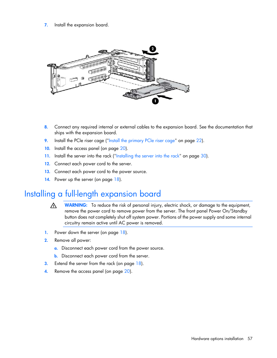 Installing a full-length expansion board | HP ProLiant DL560 Gen8 Server User Manual | Page 57 / 102