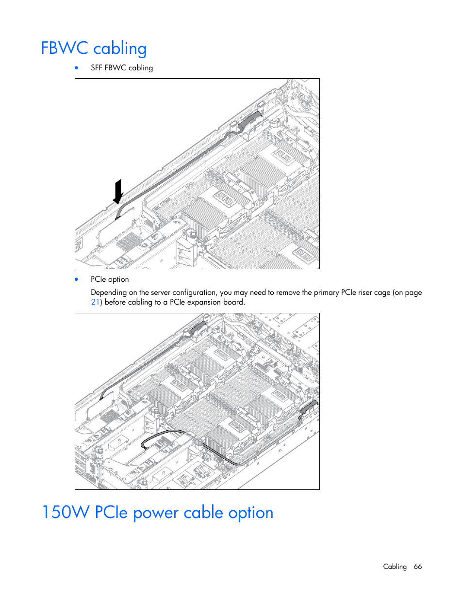 Fbwc cabling, 150w pcie power cable option | HP ProLiant DL560 Gen8 Server User Manual | Page 66 / 102