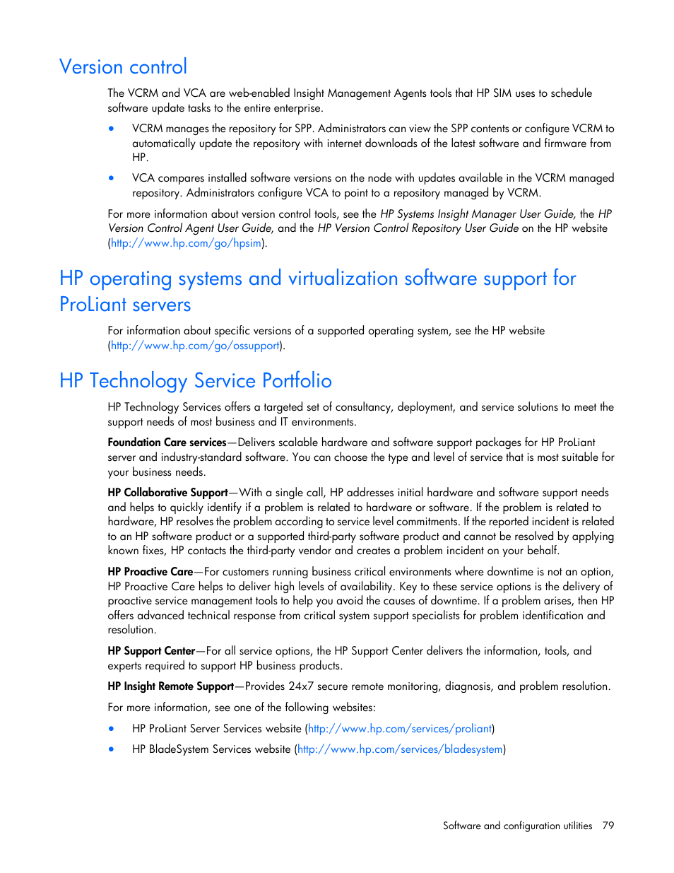 Version control, Hp technology service portfolio | HP ProLiant DL560 Gen8 Server User Manual | Page 79 / 102