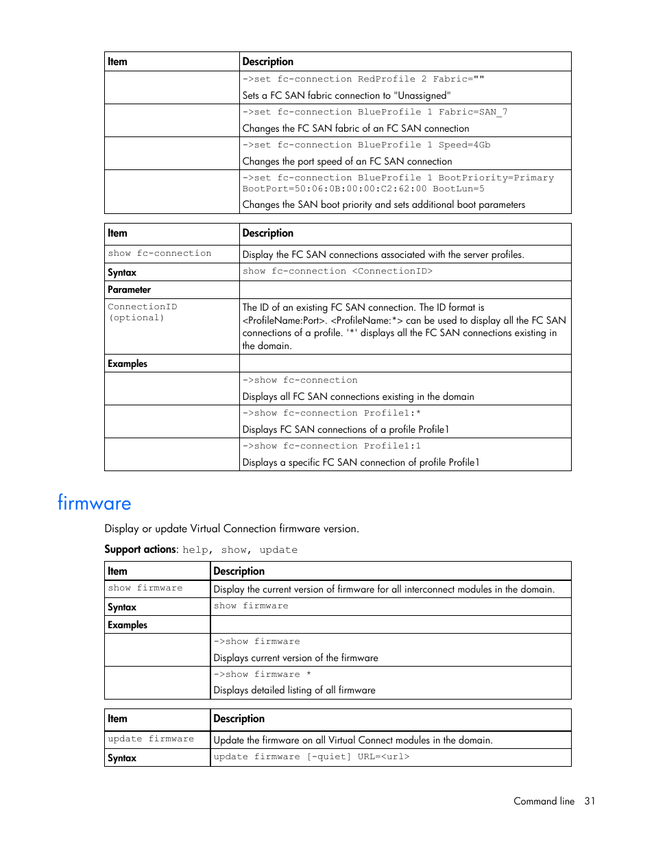 Firmware | HP Virtual Connect 8Gb 24-port Fibre Channel Module for c-Class BladeSystem User Manual | Page 31 / 93