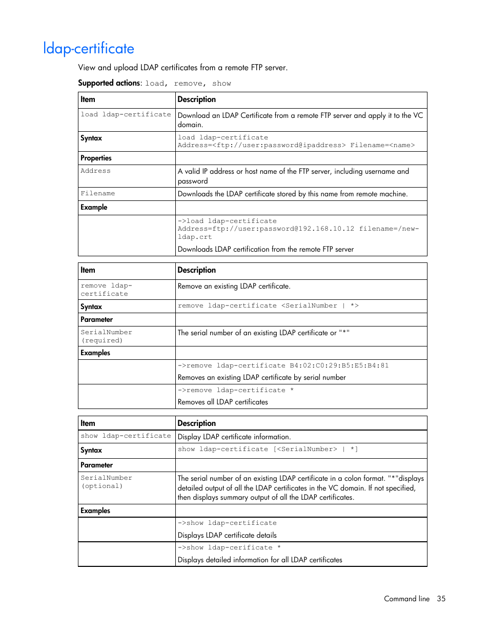 Ldap-certificate | HP Virtual Connect 8Gb 24-port Fibre Channel Module for c-Class BladeSystem User Manual | Page 35 / 93