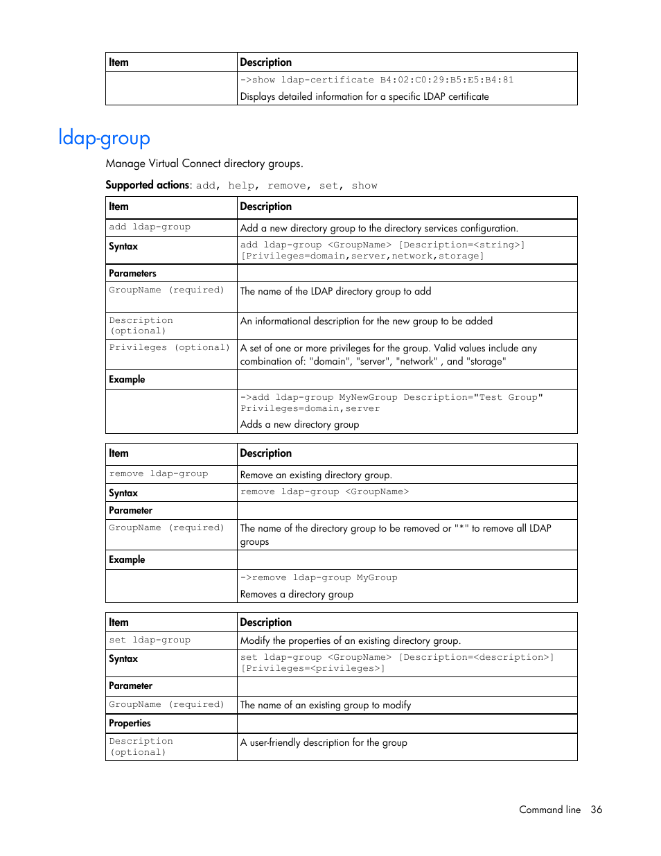 Ldap-group | HP Virtual Connect 8Gb 24-port Fibre Channel Module for c-Class BladeSystem User Manual | Page 36 / 93