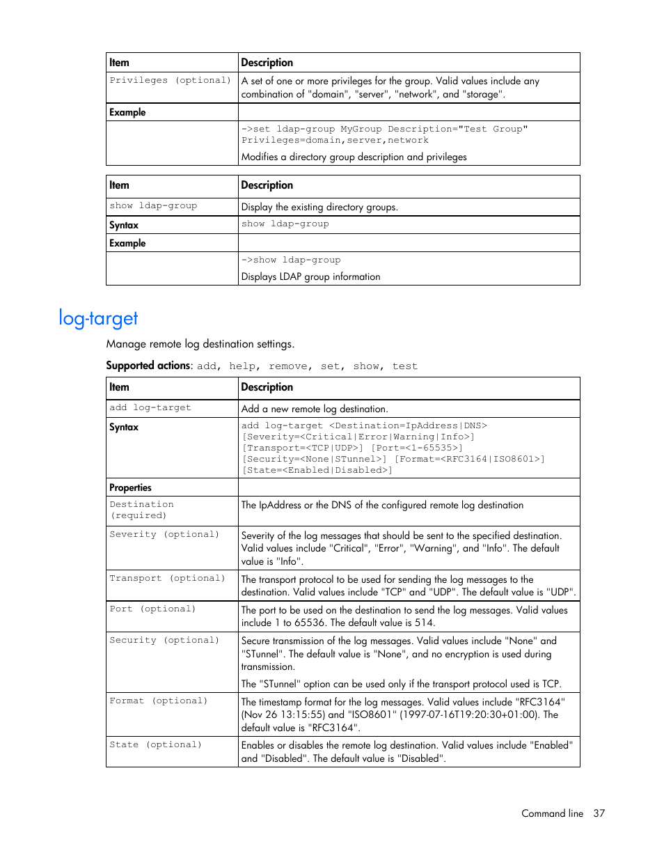 Log-target | HP Virtual Connect 8Gb 24-port Fibre Channel Module for c-Class BladeSystem User Manual | Page 37 / 93