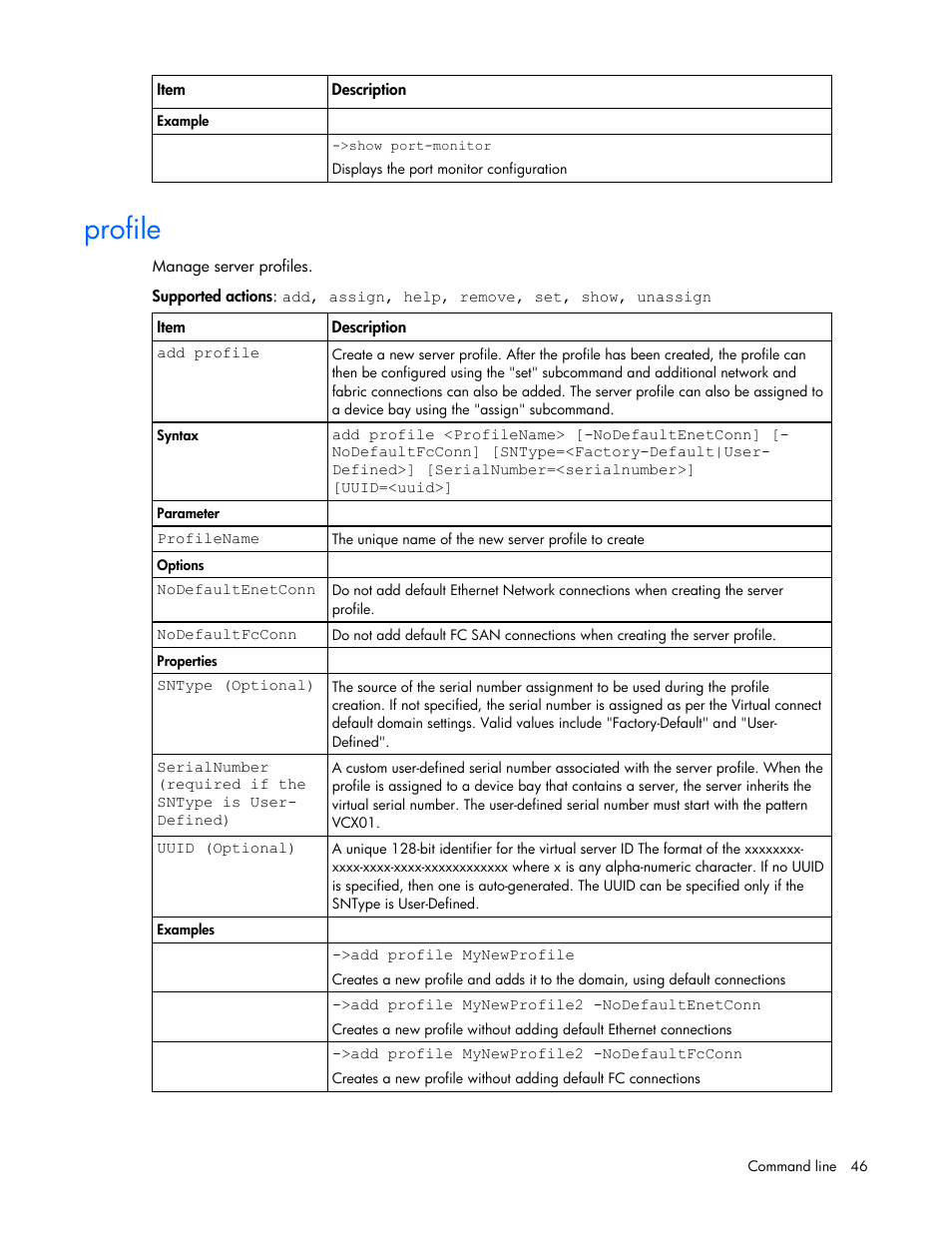 Profile | HP Virtual Connect 8Gb 24-port Fibre Channel Module for c-Class BladeSystem User Manual | Page 46 / 93