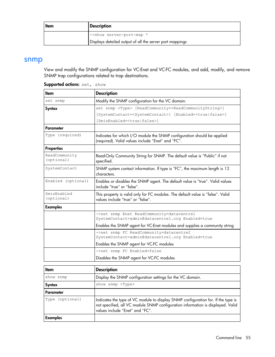 Snmp | HP Virtual Connect 8Gb 24-port Fibre Channel Module for c-Class BladeSystem User Manual | Page 55 / 93