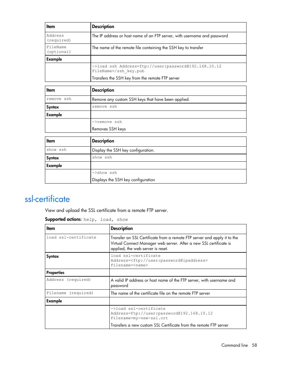 Ssl-certificate | HP Virtual Connect 8Gb 24-port Fibre Channel Module for c-Class BladeSystem User Manual | Page 58 / 93