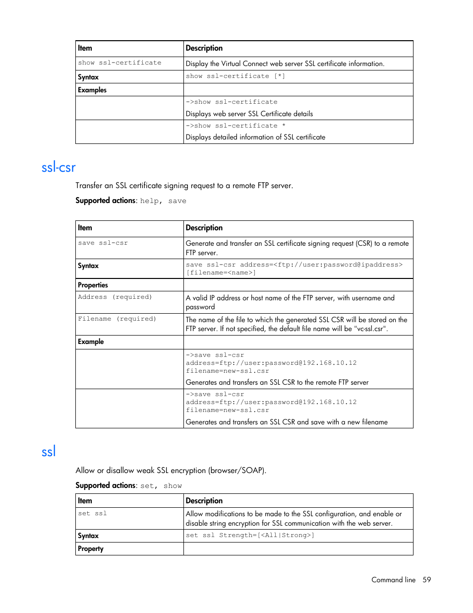 Ssl-csr | HP Virtual Connect 8Gb 24-port Fibre Channel Module for c-Class BladeSystem User Manual | Page 59 / 93